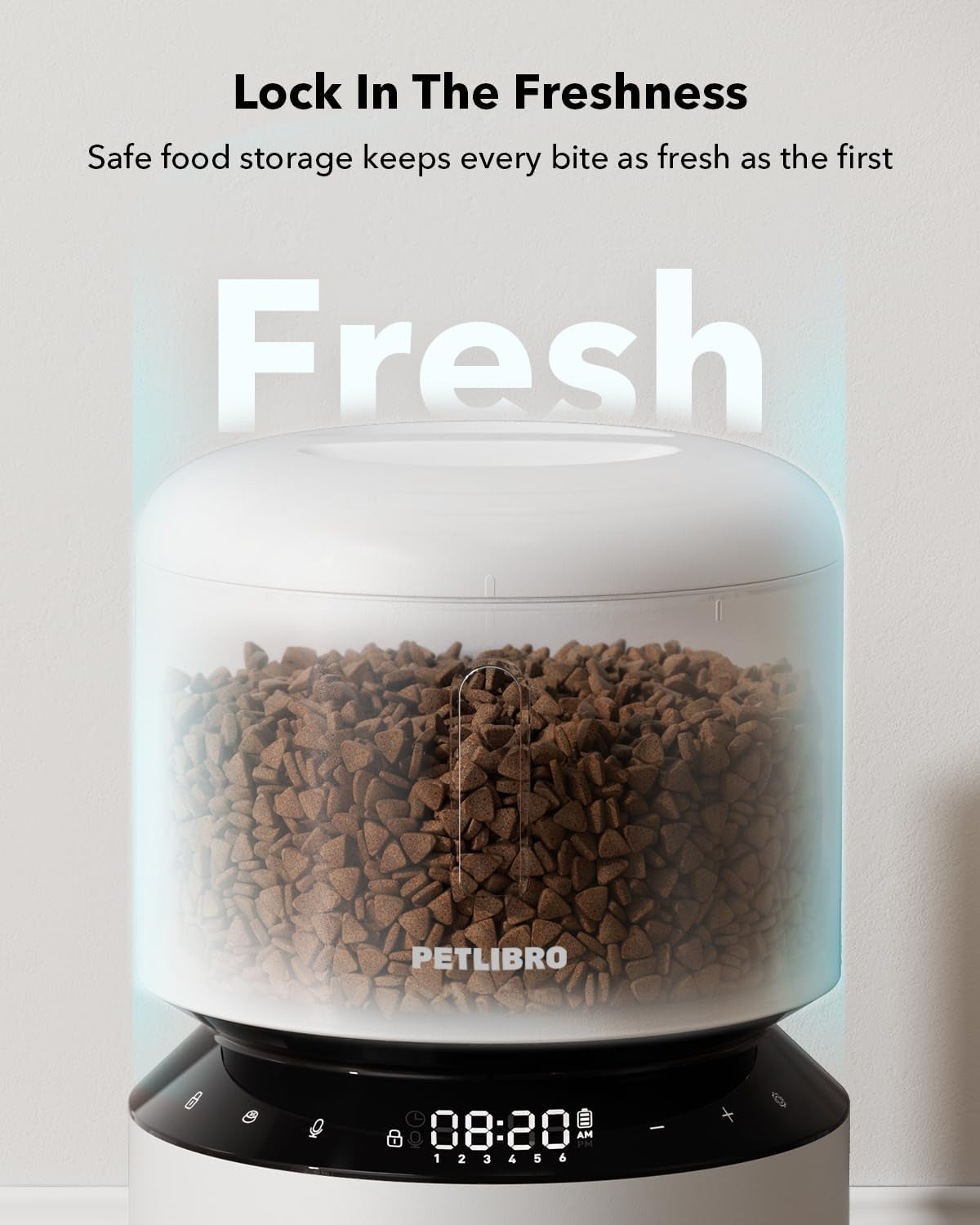 Automatic Cat Feeder, Automatic Pet Food Dispenser with Freshness Preservation, Timed Dog Feeders for Dry Food, up to 50 Portions 6 Meals per Day, Granary White