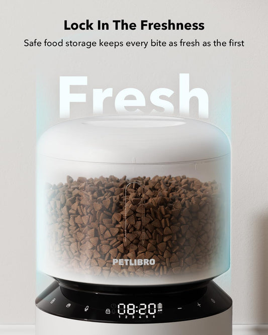 Automatic Cat Feeder, Automatic Pet Food Dispenser with Freshness Preservation, Timed Dog Feeders for Dry Food, up to 50 Portions 6 Meals per Day, Granary White
