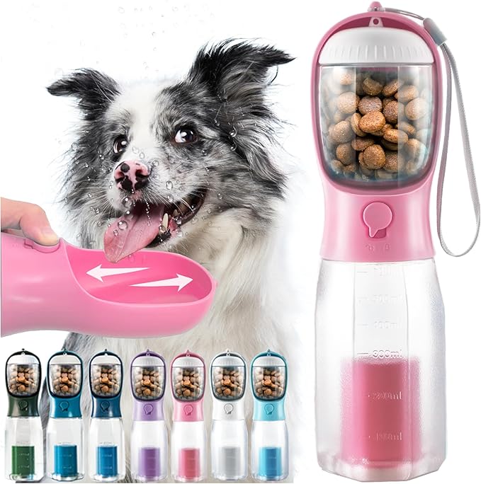 Portable Water Bottle for Dogs, 3 in 1. "Hydrate. Treat. Clean. Repeat. The Smart Bottle Every Dog Needs!"