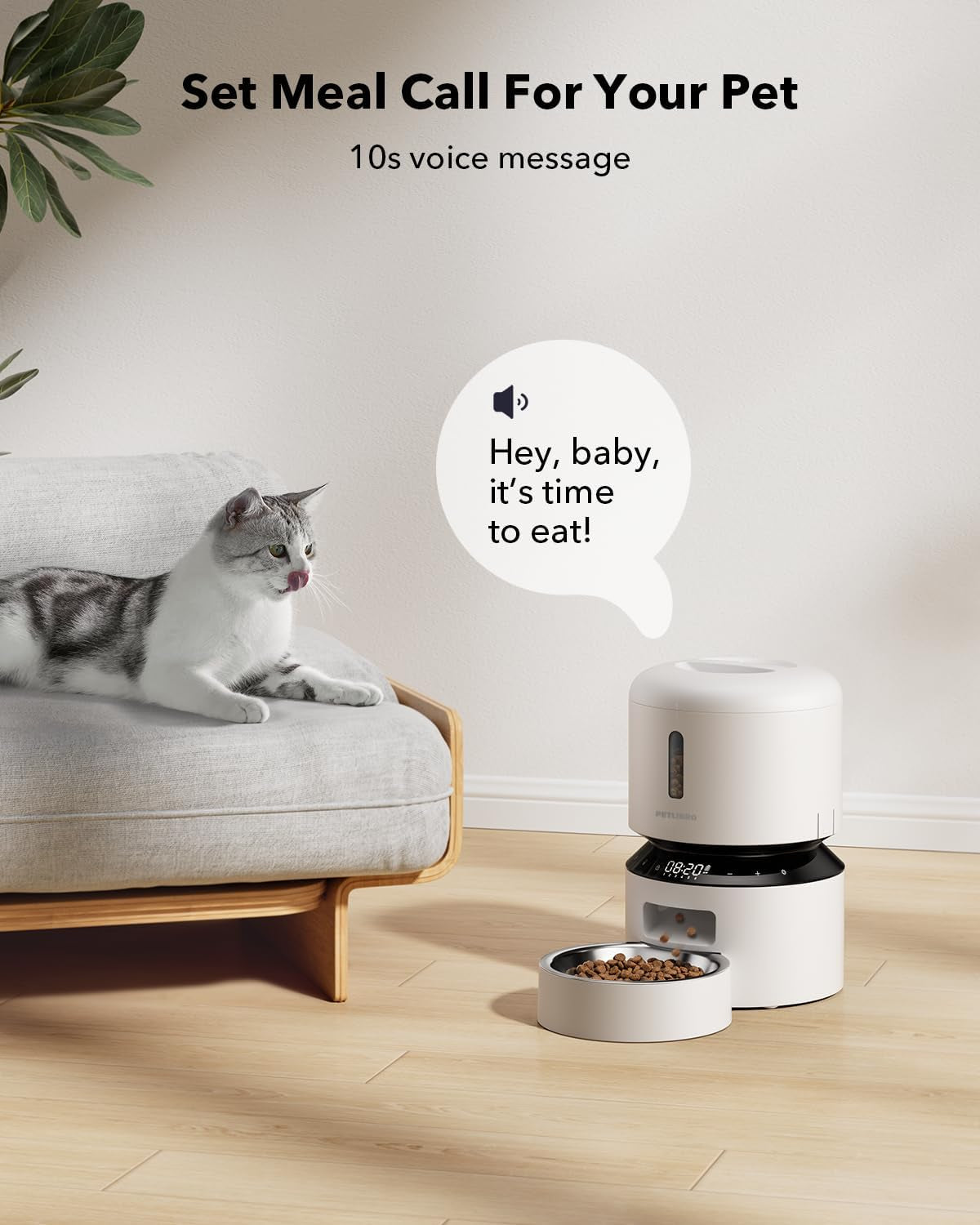 Automatic Cat Feeder, Automatic Pet Food Dispenser with Freshness Preservation, Timed Dog Feeders for Dry Food, up to 50 Portions 6 Meals per Day, Granary White